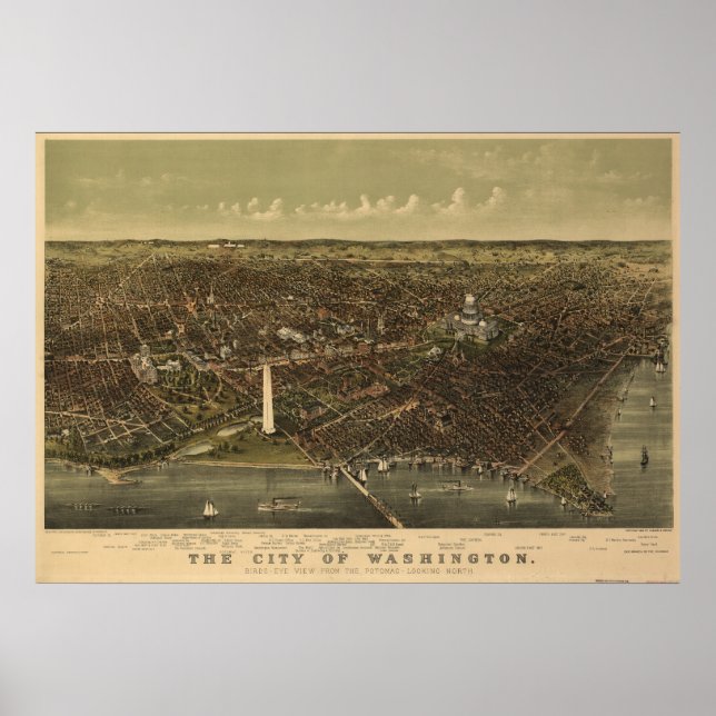 Washington DC 1892 Antique Panoramic Map Poster (Front)