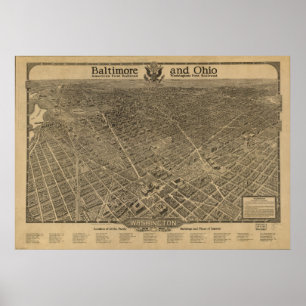 Washington DC 1923 Antique Panoramic Map Poster