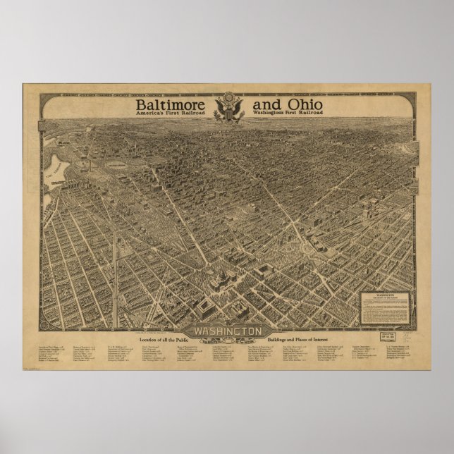 Washington DC 1923 Antique Panoramic Map Poster (Front)