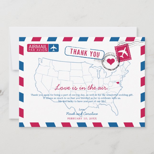 Washington DC Airmail Wedding Thank You Card (Front)