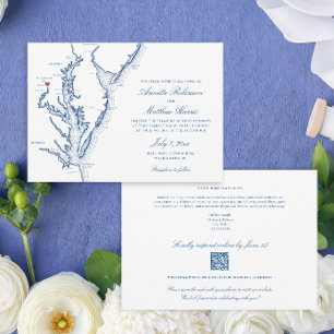 Washington DC all-in-one QR code RSVP Blue Wedding Invitation