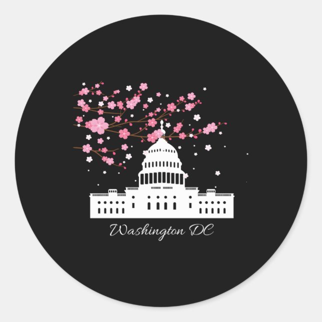 Washington Dc Capitol Building Cherry Blossoms Classic Round Sticker (Front)
