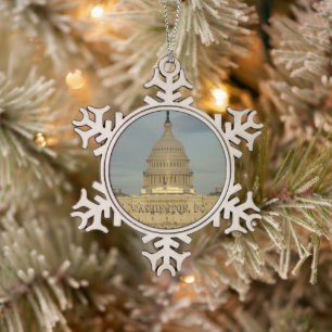 Washington, DC Capitol Building Snowflake Pewter Christmas Ornament