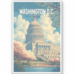 Washington DC Capitol Travel Art Vintage