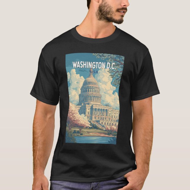 Washington DC Capitol Travel Art Vintage T-Shirt (Front)