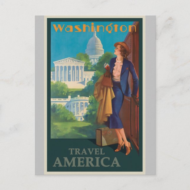 Washington DC Capitol Vintage Travel Poster Postcard (Front)