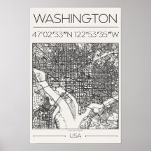 Washington DC Charcoal City Map Poster ModernUrban