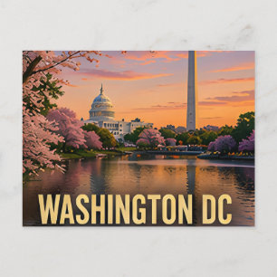 Washington DC Cherry Blossom Monument Skyline Postcard
