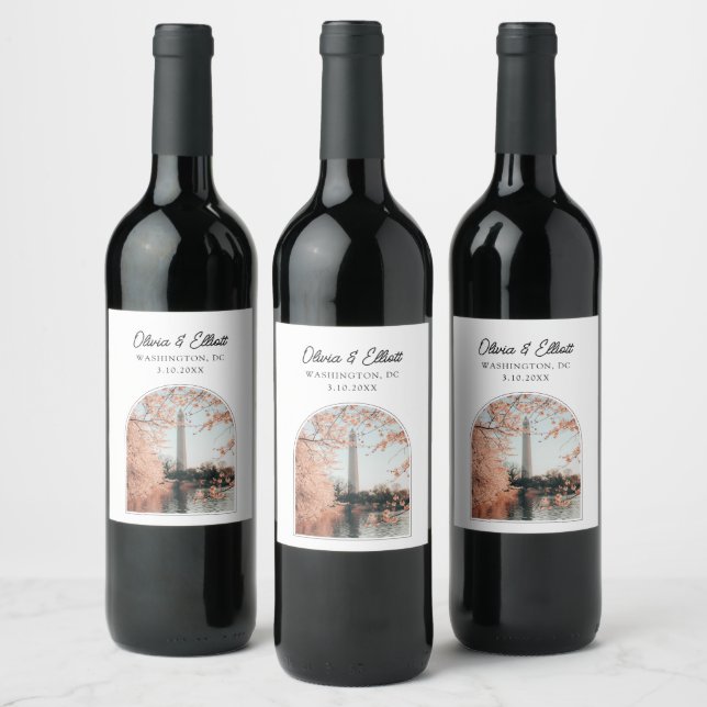 Washington DC Cherry Blossom Wedding Wine Label (Bottles)