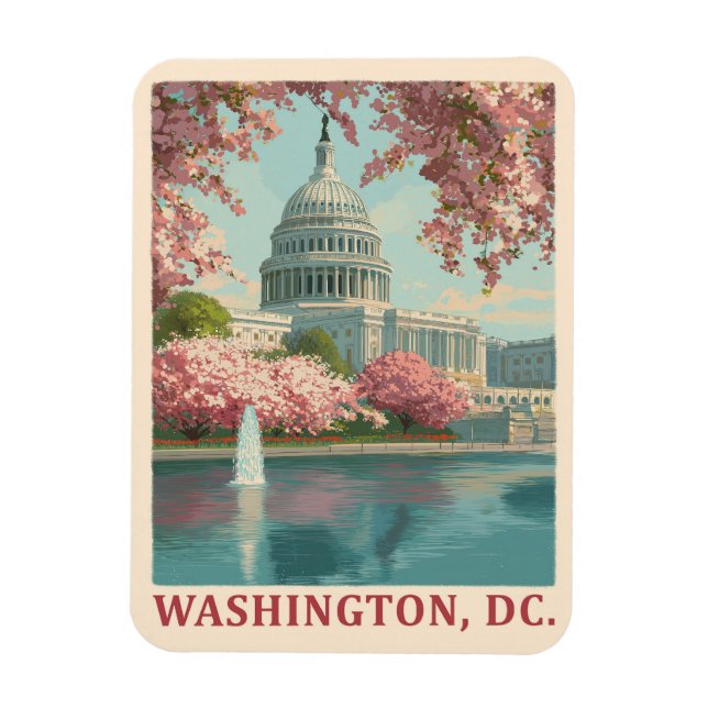 Washington DC – Cherry Blossoms & Capitol Building Magnet (Vertical)