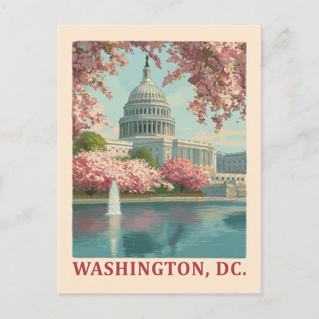 Washington DC – Cherry Blossoms & Capitol Building Postcard (Front)