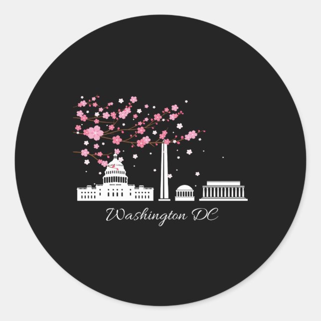 Washington Dc Cherry Blossoms City Monuts Classic Round Sticker (Front)