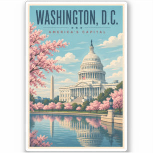 Washington DC Cherry Blossoms Illustration Travel
