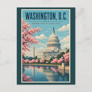 Washington DC Cherry Blossoms Illustration Travel Postcard