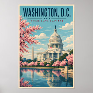 Washington DC Cherry Blossoms Illustration Travel Poster