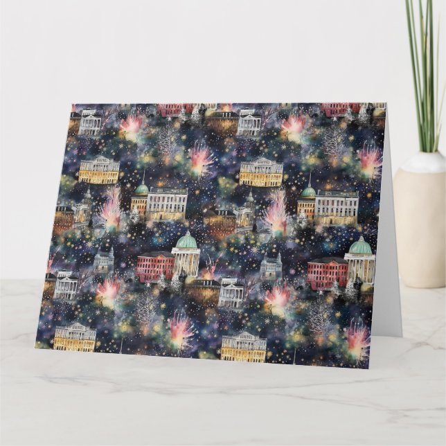 Washington DC Christmas & New Year's Watercolors Card (Front)