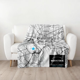 Washington, DC. City Map + Mark Your Location Fleece Blanket