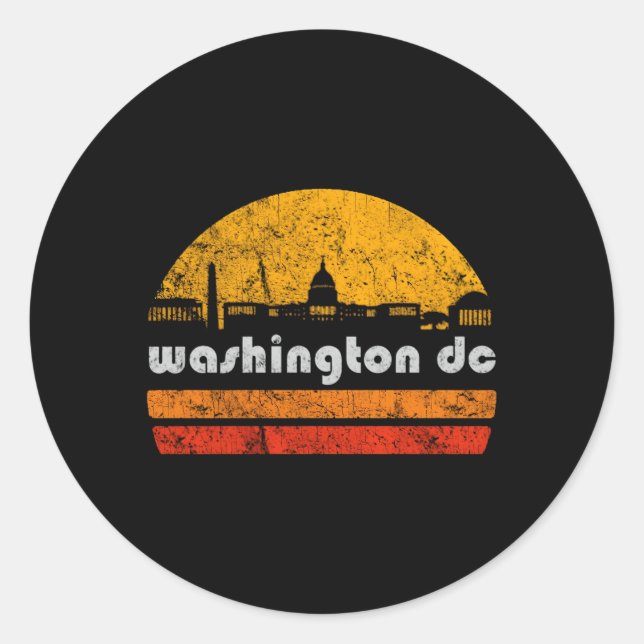 Washington Dc City Skyline Weathered Classic Round Sticker (Front)
