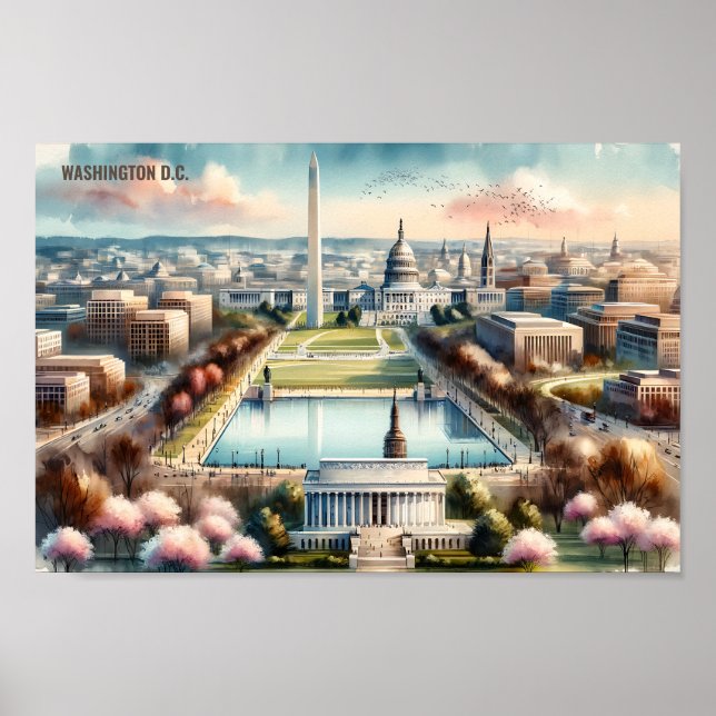 Washington DC Famous Travel Places watercolor Poster (Front)