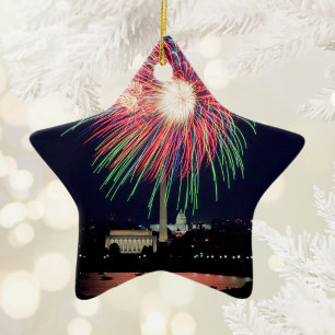 Washington DC Fireworks Night Photo Ceramic Tree Decoration