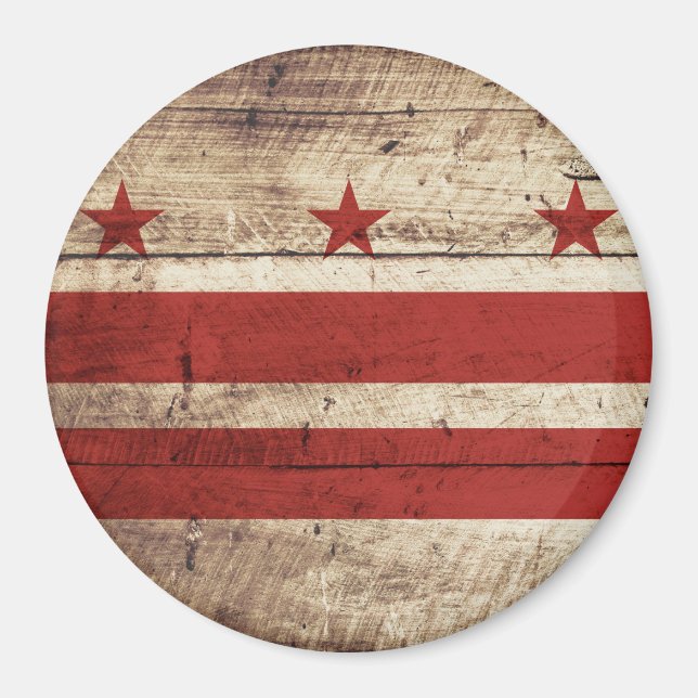Washington DC Flag on Old Wood Grain Magnet (Front)