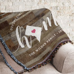 Washington DC Home Town Personalised Wood Look Throw Blanket<br><div class="desc">Show some hometown pride with this cute rustic faux wood plank throw blanket featuring "home" in white calligraphy script lettering with a silhouette map of Washington DC standing in for the letter "O." A pink heart illustration inside the state map completes the design; you can change the position of the...</div>