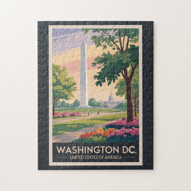 Washington DC Illustration Travel Art Vintage Jigsaw Puzzle (Vertical)