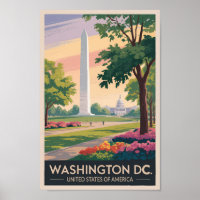 Washington DC Illustration Travel Art Vintage