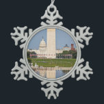 Washington DC Mall Snowflake Pewter Christmas Ornament<br><div class="desc">Scene from the Washington DC Mall - US Capitol,  Washington Monument,  Smithsonian and World War II Memorial reflecting in the Lincoln Memorial Reflecting Pool on a busy summer day</div>