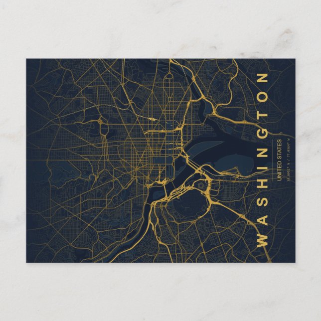 Washington, DC Map Minimal Postcard (Front)