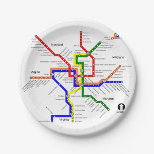 Washington DC Metro Subway Map Paper Plate