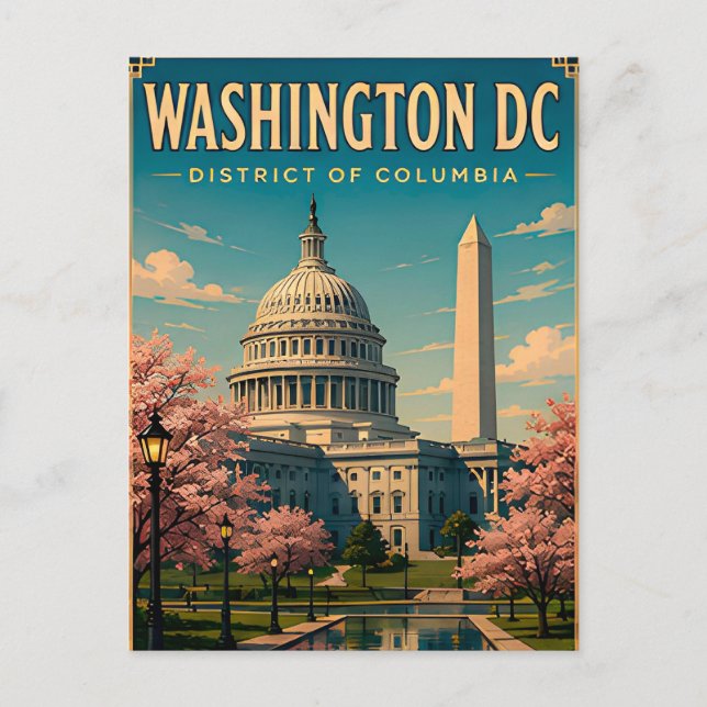Washington DC Monuments and Capitol Skyline Postcard (Front)
