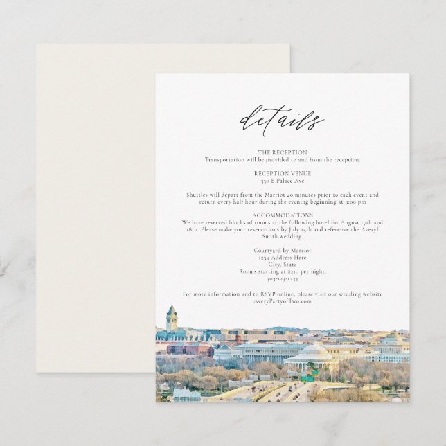 WASHINGTON DC Mountain Wedding Details Card (Front/Back)