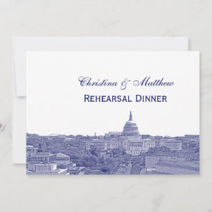 Washington DC Navy Skyline Silhouette Rehearsal Dn Invitation