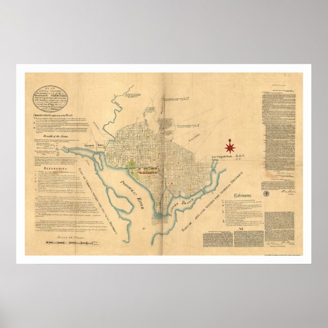 Washington DC Plan Map by L'Enfant 1791 Poster (Front)
