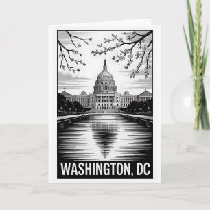 Washington DC Skyline Black White Woodcut Card