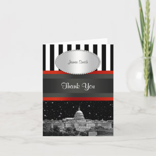 Washington DC Skyline Blk Wht Stripe P Thank You Card