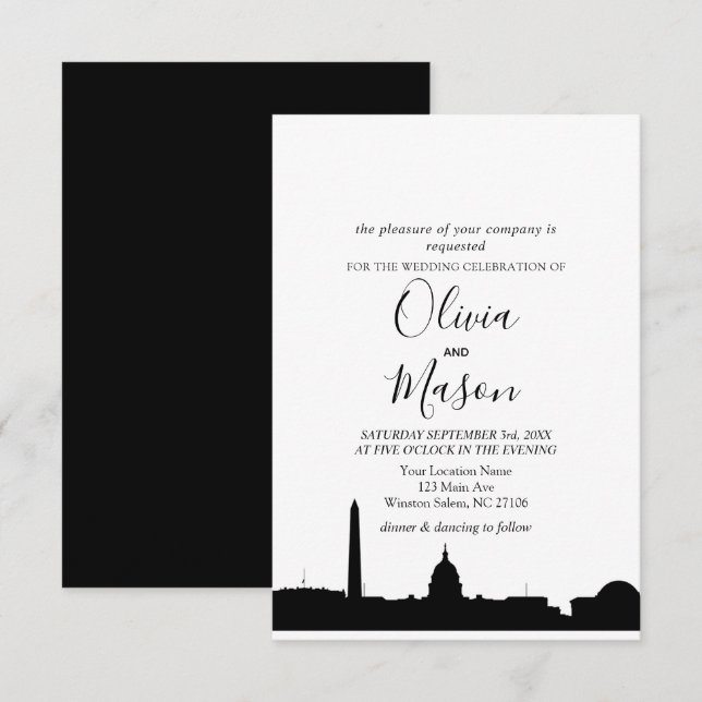 Washington DC Skyline Cityscape Wedding Invitation (Front/Back)