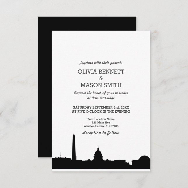 Washington DC Skyline Cityscape Wedding Invitation (Front/Back)