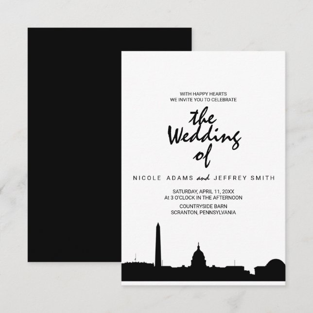 Washington DC Skyline Cityscape Wedding Invitation (Front/Back)