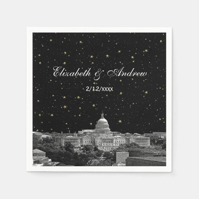 Washington DC Skyline Etched Starry Wedding Napkin (Front)