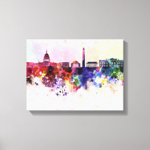 Washington DC skyline in watercolor background Canvas Print