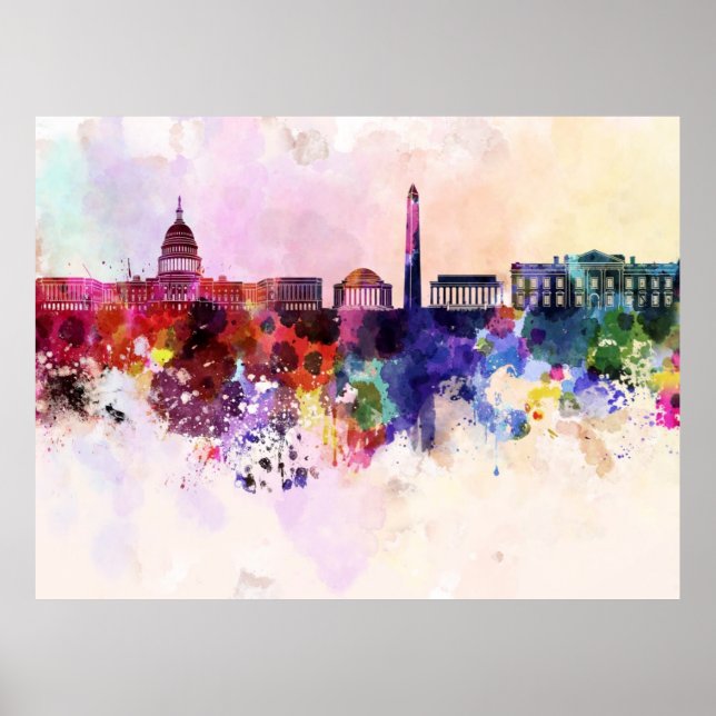 Washington DC skyline in watercolor background Poster (Front)