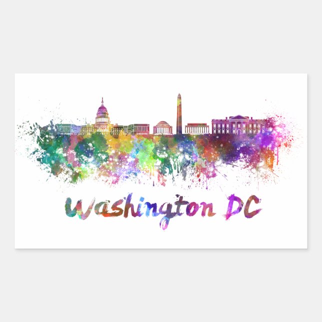 Washington DC skyline in watercolor Rectangular Sticker (Front)