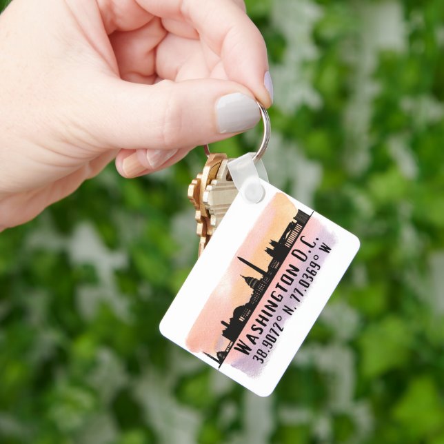 Washington DC Skyline Latitude and Longitude  Key Ring (Hand)