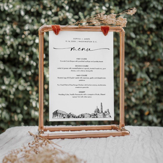 Washington DC Skyline Wedding Dinner Menu Card 5x7 (Creator Uploaded)