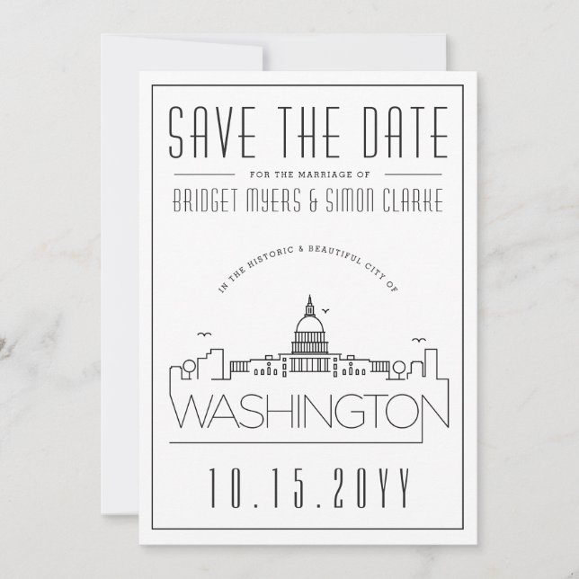Washington DC | Stylised Skyline Save the Date Invitation (Front)