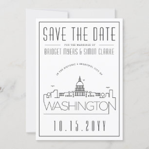Washington DC   Stylised Skyline Save the Date Invitation