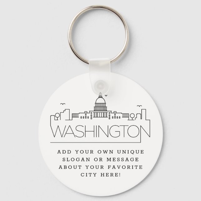 Washington DC Stylized Skyline | Custom Slogan Key Ring (Front)