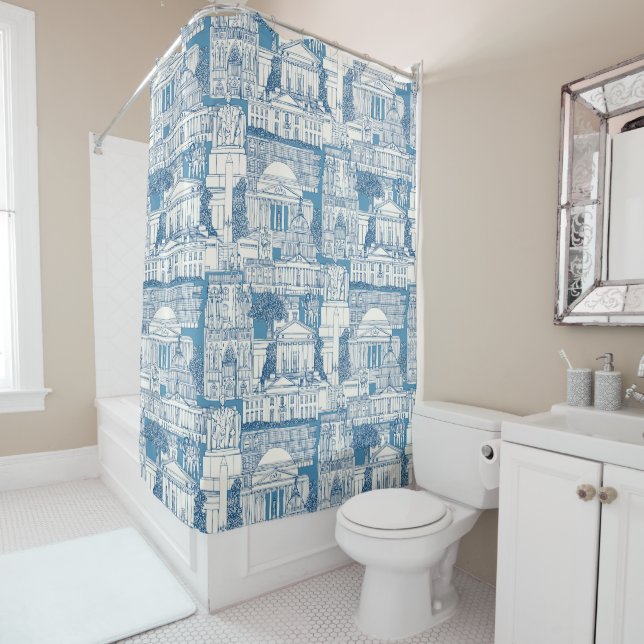 Washington DC toile blue Shower Curtain (In Situ)